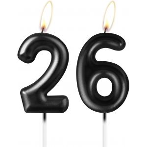 Sjzg-Bougie Noire Nacr&eacute;e En Forme De Chiffre 26, Belle D&eacute;coration De G&acirc;teau D'anniversaire Noire &Eacute;tincelante Pour Homme Et Femme - Neuf