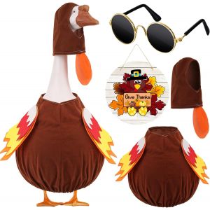 Costume Dinde pour Oie de Porche avec Accessoires, Vetements Jardin Pelouse pour Statue Oie Plastique Ciment 23 pouces H, Ensemble Decoration Automne Thanksgiving Patio Exterieur - Neuf