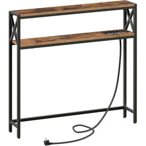 SUBZONAL-Table d&iquest;Entr&eacute;e &agrave; 2 Niveaux de 100 cm, Table Console avec Prises et Ports USB, Console Meuble de Couloir avec Tablettes de Rangement, pour Couloir, Salon, Entr&eacute;e, Marron Rustique ACTHR115UE01 - Neuf