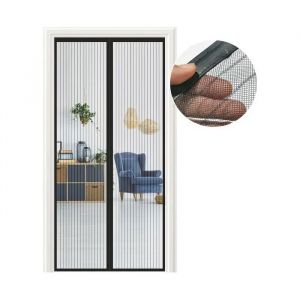 Moustiquaire Magn&eacute;tique Porte Balcon 140x210 Cm Noire - Montage Sans Per&ccedil;age, Fermeture Automatique - Neuf