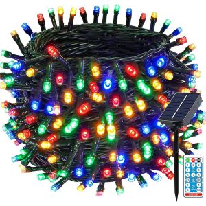 Aiou-Guirlande Lumineuse Solaire D'extérieur 20m 200led,Guirlande Lumineuse De Noël Led D'extérieur Avec 8 Modes + Minuterie + Télécommande,Guirlande Pour Jardin,Balcon,Mariage,Multicolore - Neuf