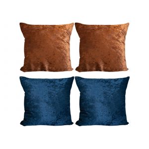 Lot De 4 Housses De Coussin Bleu Marine Et Caf&eacute;, 45 X 45 Cm - Neuf