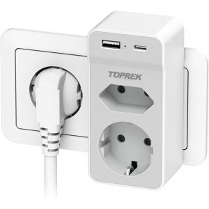 Prise USB Secteur Multiple, 4 en 1 Chargeur USB Multiprises avec 2-USB(5V/2,4A) et 2 Sortie AC 16A, 4000W Murale Electrique pour la Maison Le Bureau Les Voyages Compatible avec Phone, Portable - Neuf