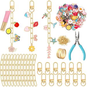 Mevronisshop-Kit De Fabrication De Porte-Cl&eacute;s 189 Pi&egrave;ces, Fabrication De Bijoux Avec 60 Breloques, 12 Clips Pour Porte-Cl&eacute;s, 15 Cha&icirc;nes D'extension, 100 Anneaux Ouverts, Pince &Agrave; Bijoux Pour Loisirs - Neuf