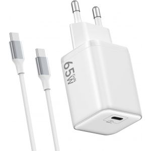 Thef-Chargeur Usb C 65w, Charge Rapide Pd3.0 Pps, Gan Ii Avec Câble Tressé 2m, Compatible Pour Maxbook Pro/Air, Pour Samsung Galaxy S25/S24/S23/S22 Ultra, Pour Iphone 16/15(Blanc) - Neuf