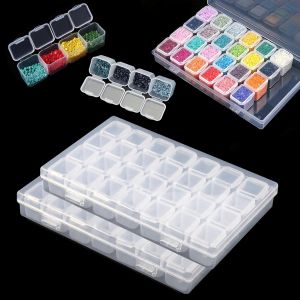 Mevronisshop-2 Pi&egrave;ces Diamond Painting Accessoires Boite Avec 28 Grilles Bo&icirc;te Rangement Perle Diamants,Boite De Rangement Diamond Painting En Plastique,Transparent Conteneur De Bijoux,Pour Craft,Man - Neuf