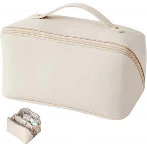 Sac &agrave; cosm&eacute;tiques de voyage de grande capacit&eacute; Trousses de maquillage en cuir portables &eacute;tanches avec poign&eacute;e et s&eacute;parateur - Neuf
