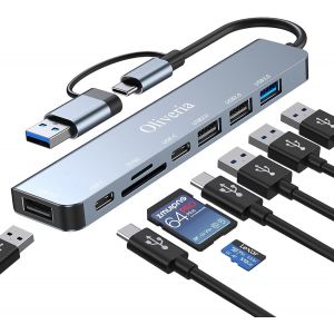 Hub Usb C 3.0, Adaptateur Multiport Usb 3.0 8 En 2 Avec Lecteur De Carte Sd Et Tf, Ports Usb 3.0 Et Usb 2.0, Connecteur Usb-C, Hub Usb De Type C Pour Macbook Air/Pro, Galaxy, Ipad, Windows, - Neuf