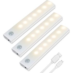 Subzonal-Lumi&egrave;re De Placard,3pcs Lampe De Placard,Lampes 7 Led,Sans Fil, Rechargeable Par Usb, Aimant&eacute;, D&eacute;tecteur De Mouvement, Baladeuse De Secours, Veilleuse Enfant - Neuf
