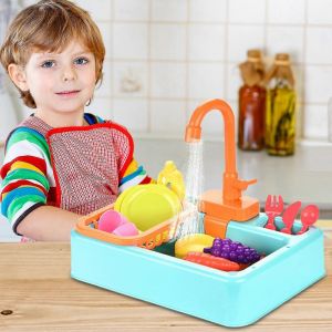 Lot de 19 jouets d'&eacute;vier de cuisine avec eau courante, cadeaux &eacute;ducatifs pour filles et gar&ccedil;ons, haute qualit&eacute; - Neuf