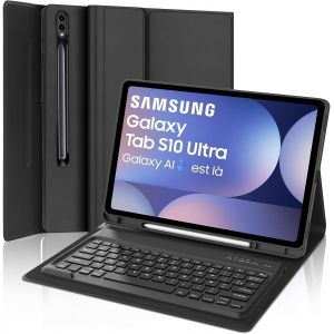 Coque Clavier pour Samsung Galaxy Tab S10 Ultra 14,6'' 2024 - AZERTY Fran&ccedil;ais Clavier D&eacute;tachable sans Fil Bluetooth pour Samsung Galaxy Tab S10 Ultra 14,6 Pouces, Noir - Neuf