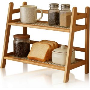 Kalanka-Organisateur De Cuisine &Agrave; 2 Niveaux,&Eacute;tag&egrave;re &Agrave; &Eacute;pices En Bambou,&Eacute;tag&egrave;re &Agrave; &Eacute;pices Debout,Rangement Et Organisateur De Placard De Cuisine, Porte-Tasses Pour Th&eacute;, Pour Salon, Bureau 39x29x18cm - Neuf