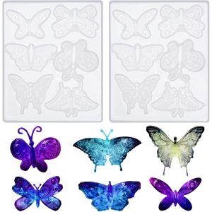 Lot De 2 Moules En Silicone 3d En Forme De Papillon En R&eacute;sine &Eacute;poxy Pour Porte-Cl&eacute;s, Boucles D'oreilles, Colliers, Broches, Loisirs Cr&eacute;atifs, Cadeaux (2) - Neuf