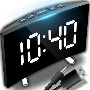 KAL-Réveil Numérique Avec Chiffres Luminescents, Miroir Pour Chambre À Coucher, Alarme Miroir Avec Affichage De La Température, Horloge De Table, Réveil Numérique Avec Alarme, Salon - Neuf