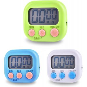Eryi-3 Minuteur De Cuisine Magnétique, Timer Enfant Avec Grand Écran Lcd, Minuterie Réglable Chronomètre Digital, Compte À Rebours, Pour Cuisson Douche Sport Apprentissage - Neuf
