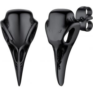 Chenquansarl-Boucles D'oreilles Homme Viking Crâne De Corbeau, Clous Doreille Clou Et Puces Vikings Nordique Acier Inoxydable/Or/Noir,Bijoux Gothique Biker - Neuf