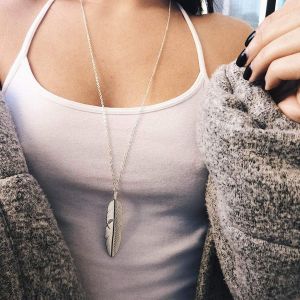 Kales-Long Collier Bohème Avec Pendentif En Forme De Plume-Bijou Vintage Pour Femme Et Fille-Argent - Neuf