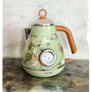 PS3013Ta th&eacute;i&egrave;re &eacute;lectrique vintage avec motif d'eau, 1850 W de puissance, corps en acier inoxydable SUS304 &eacute;cran LED capacit&eacute; de 1,7 L bouchon large, filtre int&eacute;gr&eacute; remplissage facile haute s&eacute;curit&eacute; - Neuf