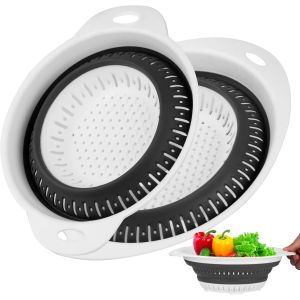 Kalanka-2 Pi&egrave;ces Passoire Cuisine Pliable En Silicone, Egouttoir Pates, Passoire Retractable, Panier Filtre Avec Poign&eacute;es Pour Cuisine Domestique P&acirc;tes Fruits L&eacute;gumes - Neuf
