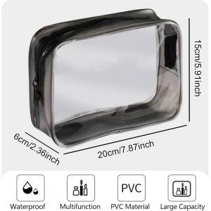 TIANYI-Trousse Transparente Voyage,6 PiècesTrousse de Toilette Voyage,Trousse de Toilette Avion,Pochette Transparente Voyage, Trousses de Toilette Transparente (Noir Transparent, 20 x 6 x 15cm) - Neuf