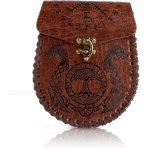 Cauc-Ceinture Avec Embossage Nordique Vintage Sac Lat&eacute;ral En Simili Cuir M&eacute;di&eacute;val Sac &Agrave; Taille Portable En Cuir Pu Accessoire De Costume De Pirate Cosplay Pour Hommes Et Femmes - Neuf