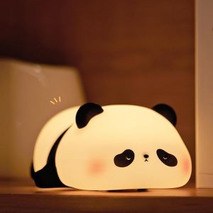 Veilleuse Panda Enfant, Lampe Tactile Silicone 3 Couleurs, Veilleuse Rechargeable Usb Avec Minuterie 30min, Luz Douce Pour Chambre De B&eacute;b&eacute;, Cadeau Anniversaire Enfant - Neuf