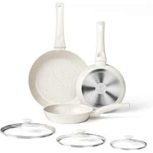 Subzonal-Po&ecirc;le &Agrave; Induction En C&eacute;ramique 20+24+28cm Avec Couvercle, Po&ecirc;le &Agrave; Omelette Non Toxique Et Antiadh&eacute;sive, Convenant &Agrave; Toutes Les Cuisini&egrave;res, Sans Pfoa (Blanc) - Neuf