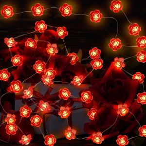 KAL-Guirlande Lumineuse Rose 3M 30 Rose Rouges Guirlande Saint Valentin Guirlande Lumineuse Rouge Led Saint Valentin Decoration Pour Saint-Valentin Anniversaire De Mariage Fête Des Mères - Neuf
