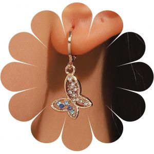 Kal-Boucles D'oreilles Pendantes Papillon En Strass Boucles D'oreilles Pendantes Papillon En Or Boucles D'oreilles &Agrave; Pompon En Cristal Bijoux Pour Femmes Et Filles - Neuf