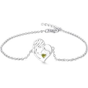 Bracelet Mère Et Fille En Argent Sterling 925 Coupé 12 Pierres De Naissance Bracelet Coeur Zircon Cubique Pour Maman Femme,Chaîne 18-20 Cm - Neuf