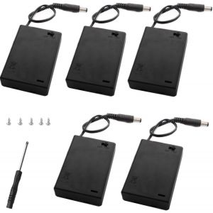 5 Pi&egrave;ces Support de Pile AA, Bo&icirc;tier de Batterie 3 x 1.5V avec Couvercle et Interrupteur on/Off,avec Prise CC 2.1x5.5 mm - Neuf