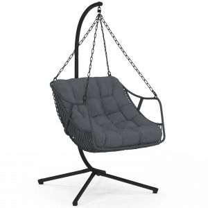 Fauteuil Suspendu Relax Loa Ajour&eacute; Effet Rotin Gris Avec Coussin Gris - Neuf