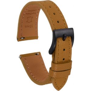 Kal-Bracelet De Monture En Cuir V&eacute;ritable 18mm Bracelet De Montre De Remplacement &Agrave; Lib&eacute;ration Rapide Avec Boucle En Acier Inoxydable Noir Pour Hommes Femmes, Marron - Neuf