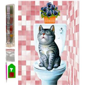 Ayuhr-Kit Complet De Peinture Diamant 40 X 30 Cm Diamant Peinture Kit Complet Accessoires Bricolage 5d Tableau Point De Croix Broderie Artisanat Décoration Maison Mur (Chat Salle De Bain) - Neuf