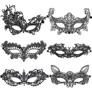 Kal-Masque De Dentelle Noir, Masque Vénitien, Lot De 6 Pièces Masque De Mascarade Femme, Masque De Dentelle Mascarade Vénitienne, Pour Halloween Mascarade Carnaval Fête - Neuf