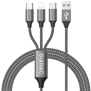 Eryi-Câble Multi Usb, 3 En 1 Câble Universel [1.2m] Multi Usb Câble De Chargement En Nylon Avec Ip Micro Usb Type C Lightning Connecteur Pour Samsung Galaxy S9/S8/S7,Huawei, Honor,Xiaomi Etc-Gris - Neuf