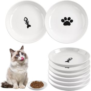 Cmws-Lot De 6 Gamelles Sur&eacute;lev&eacute;es Pour Chat - En C&eacute;ramique - Blanc (M&eacute;lange Et Match) - Neuf