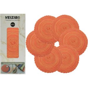 Eryi-Lot De 6 Sets Table Dessous Tapis, Tapis Tissé Résistant À La Chaleurtapis De Salle À Manger En Dentellelavable Antidérapant Rond Table Pad Euro Tissé À La Main (Orange, 35cm) - Neuf