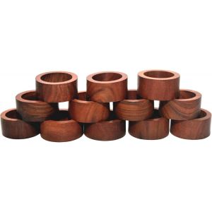 Lot de 12 ronds de serviette en bois faits main de la marque Nirvana Class - Fabrication artisanale en Inde - Neuf