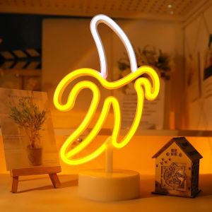 Banana Led Enseignes N&eacute;on, Banana Neon Light Art Color&eacute; La Lampe N&eacute;on Color&eacute;e Avec Support De Nuit Banana Night Lights Usb/Battery Indoor Table Decor For Home Party Anniversary Valentine Va - Neuf