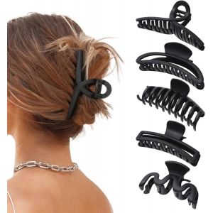 Noir - 5 Grandes Pinces À Cheveux Antidérapantes Pour Femmes, Filles, Cheveux Épais Et Fins - Neuf