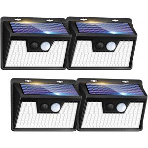 Gjfty-Lot De 4 Lampe Solaire Exterieur Avec Détecteur De Mouvement 140 Led, Lumiere Solaire Sxterieur Étanche 3 Modes Éclairage Extérieur Solaire, Lampe Solaire Sans Fil Pour Jardin Terrasse - Neuf