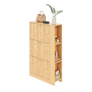 Rangement &iquest;&iquest; chaussures en bois avec design &iquest;&iquest; trois portes et &iquest;&iquest;tag&iquest;&iquest;res ouvertes, grande capacit&iquest;&iquest;, moderne et minimaliste pour l'entr&iquest;&iquest;e - Neuf