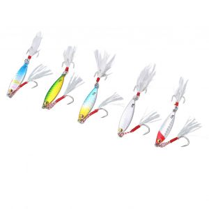 Sdigv 5pcs 10g Jig Fishing Leurre Appâts En Métal Leurre Artificiel Avec Hameçons À Plumes Matériel De Pêche Pour Bar - Neuf