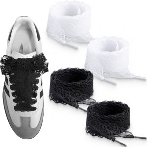 Ytseazn-4 Paires De Lacets Plats Fantaisie,Lacets Pour Filles,Lacets Noirs Et Blancs,Lacets Plats Pour Baskets Pour Femmes - Neuf