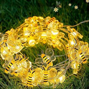 KAL-Guirlande Lumineuse En Forme D'Abeille, 2 M, 20 Led, À Piles, Pour L'Intérieur Et L'Extérieur, Décoration Pour Chambre D'Enfant, Jardin, Balcon, Mariage, Fête, Noël, Anniversaire - Neuf