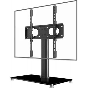 Pied Tv Universel Support Tv Sur Pied 17-55 Pouces, Pied Television Hauteur Réglable Avec Base En Verre Trempé De 8 Mm, Capacité De Charge Imale 40Kg, Vesa Imum 400X400Mm (Ts001-02) - Neuf