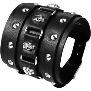 Eryi-Bracelet Manchette Cuir Homme,Bracelet De Force Style Gothique Punk Rock,Bracelet Tête De Mort Homme Avec Rivet Et Bouton,Bracelet Motard Biker Large,Cadeau Pour Homme - Neuf