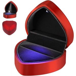 Bo&icirc;te &Agrave; Bague En Velours, Bo&icirc;te De Bague Avec Lumi&egrave;re Led, Ecrin Bague Forme De Coeur, Bo&icirc;te &Agrave; Bijoux Rangement, Coffret Cadeau &Agrave; Bague Pour Mariage Fianailles C&eacute;r&eacute;monie, 72x66x45mm - Neuf