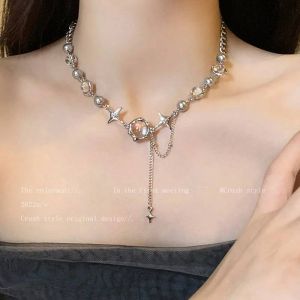 Kpop &iquest; Collier &Eacute;toile Brillante Pour Femmes,Pendentif Croix En Cristal Zircon Y2k,Cha&icirc;ne De Clavicule Couleur Argent Antique Pour Filles--N-Jf-16 - Neuf